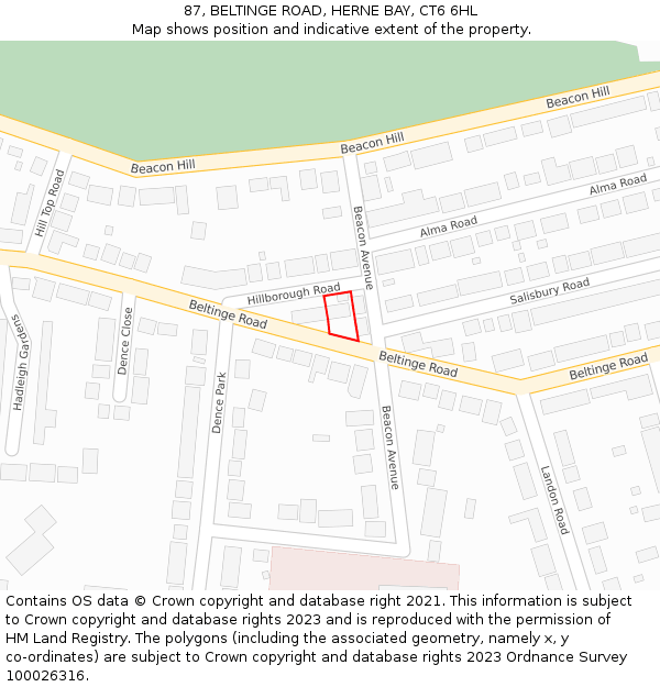 87, BELTINGE ROAD, HERNE BAY, CT6 6HL: Location map and indicative extent of plot