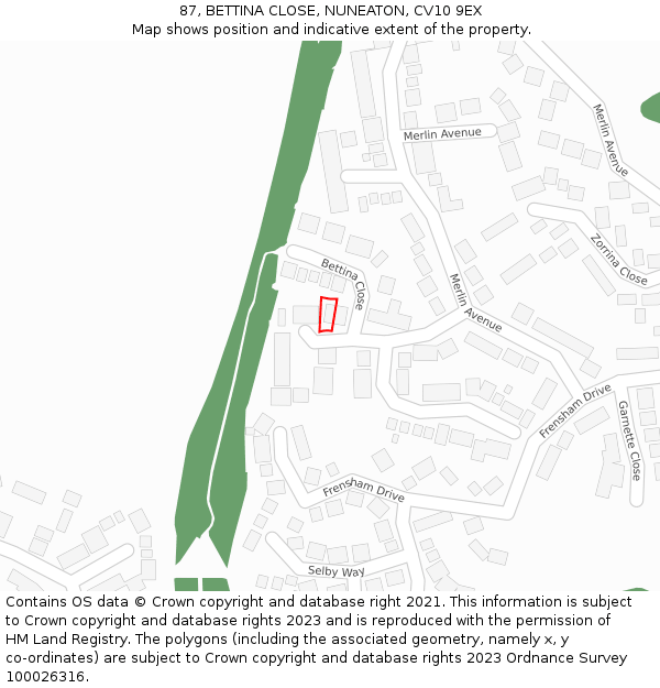 87, BETTINA CLOSE, NUNEATON, CV10 9EX: Location map and indicative extent of plot