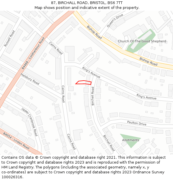 87, BIRCHALL ROAD, BRISTOL, BS6 7TT: Location map and indicative extent of plot