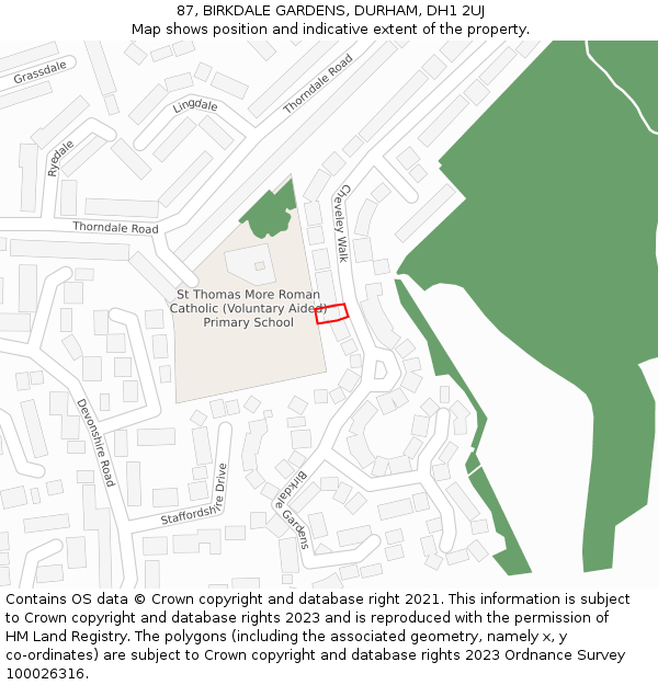 87, BIRKDALE GARDENS, DURHAM, DH1 2UJ: Location map and indicative extent of plot
