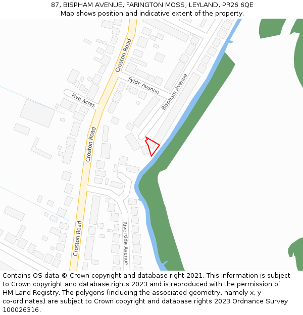 87, BISPHAM AVENUE, FARINGTON MOSS, LEYLAND, PR26 6QE: Location map and indicative extent of plot