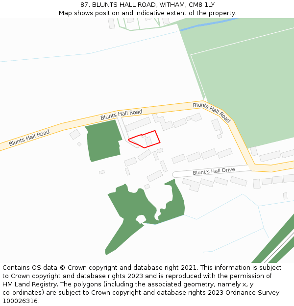 87, BLUNTS HALL ROAD, WITHAM, CM8 1LY: Location map and indicative extent of plot