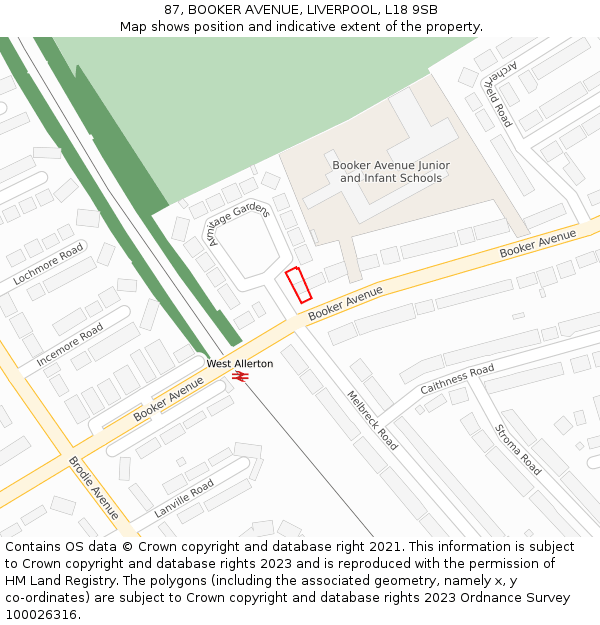 87, BOOKER AVENUE, LIVERPOOL, L18 9SB: Location map and indicative extent of plot