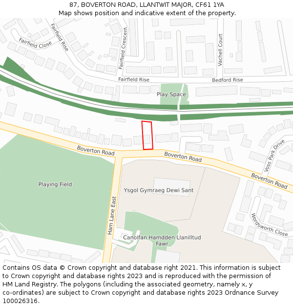 87, BOVERTON ROAD, LLANTWIT MAJOR, CF61 1YA: Location map and indicative extent of plot