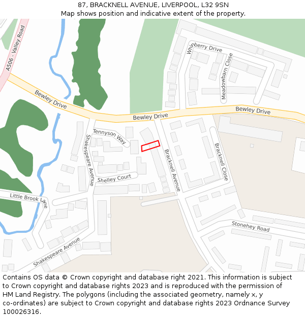87, BRACKNELL AVENUE, LIVERPOOL, L32 9SN: Location map and indicative extent of plot