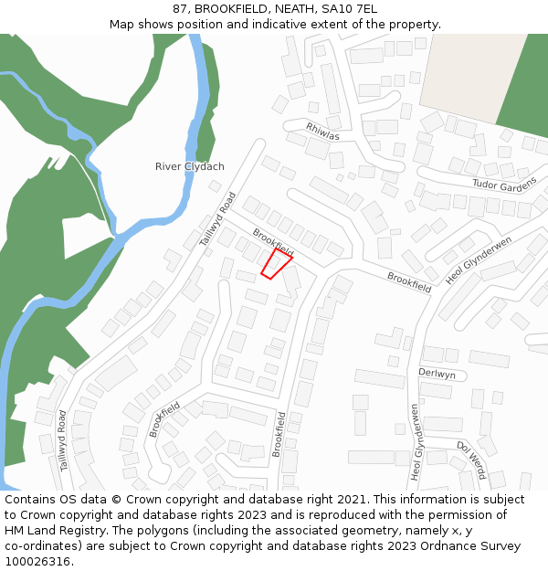 87, BROOKFIELD, NEATH, SA10 7EL: Location map and indicative extent of plot