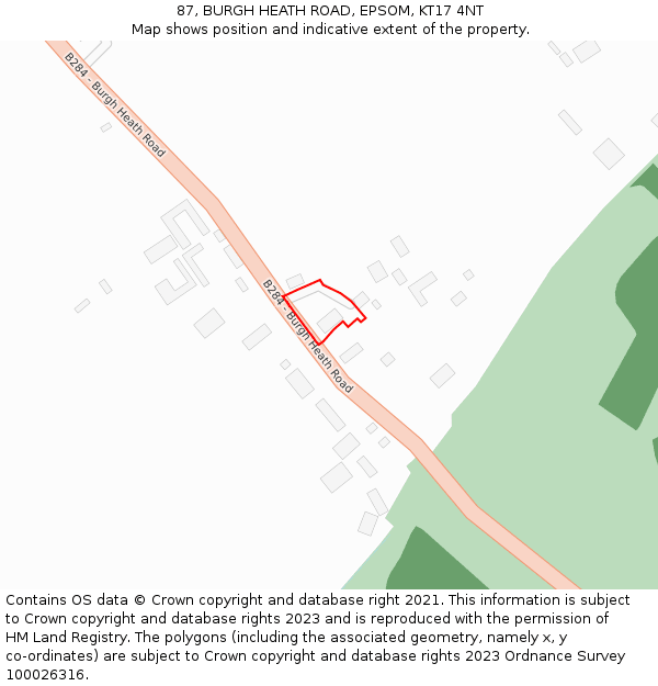 87, BURGH HEATH ROAD, EPSOM, KT17 4NT: Location map and indicative extent of plot