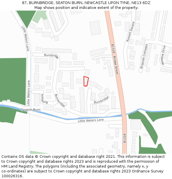 87, BURNBRIDGE, SEATON BURN, NEWCASTLE UPON TYNE, NE13 6DZ: Location map and indicative extent of plot