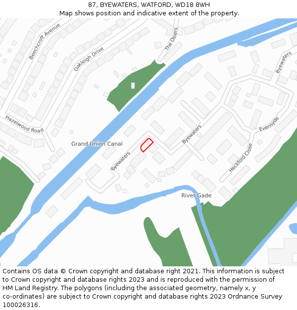 87, BYEWATERS, WATFORD, WD18 8WH: Location map and indicative extent of plot