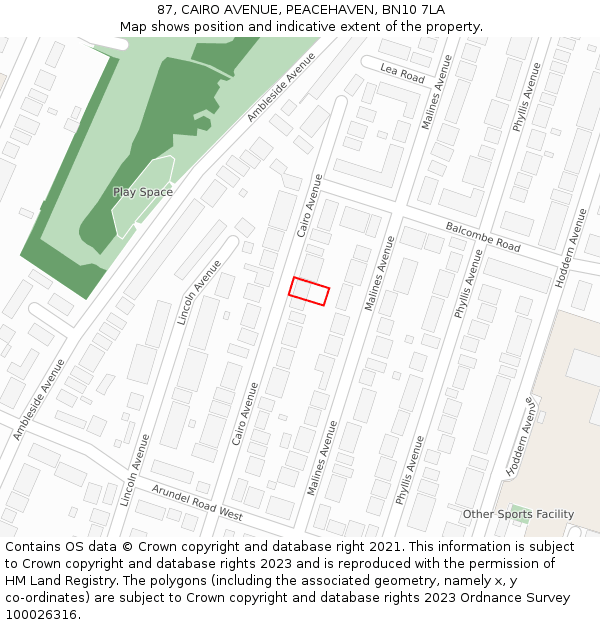 87, CAIRO AVENUE, PEACEHAVEN, BN10 7LA: Location map and indicative extent of plot