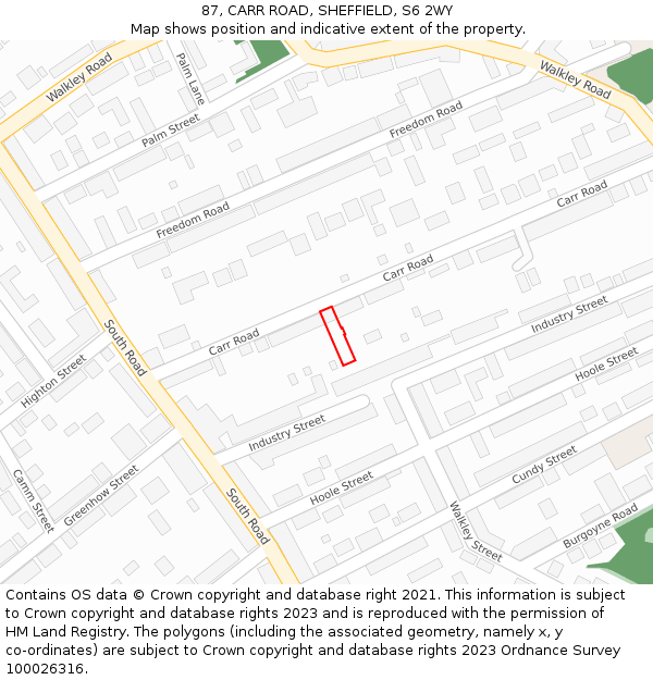 87, CARR ROAD, SHEFFIELD, S6 2WY: Location map and indicative extent of plot