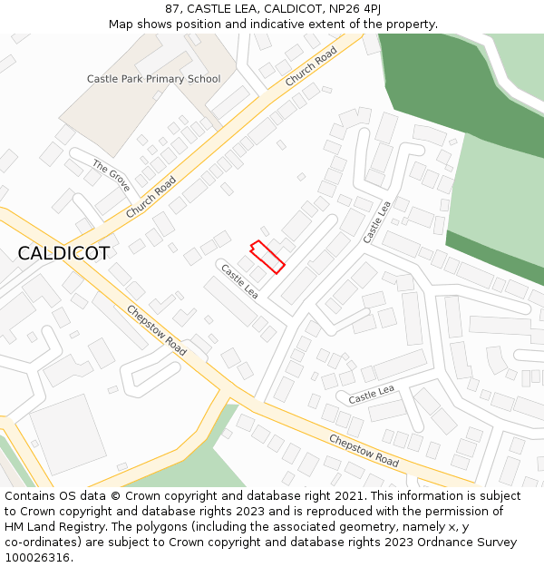 87, CASTLE LEA, CALDICOT, NP26 4PJ: Location map and indicative extent of plot