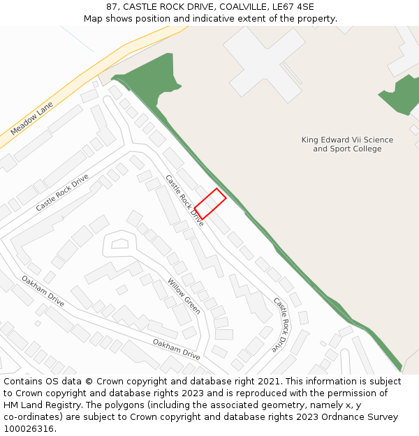 87, CASTLE ROCK DRIVE, COALVILLE, LE67 4SE: Location map and indicative extent of plot