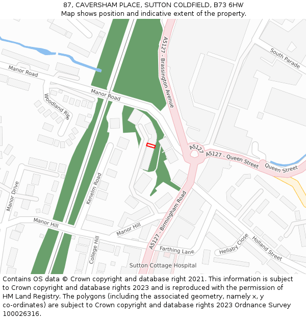 87, CAVERSHAM PLACE, SUTTON COLDFIELD, B73 6HW: Location map and indicative extent of plot