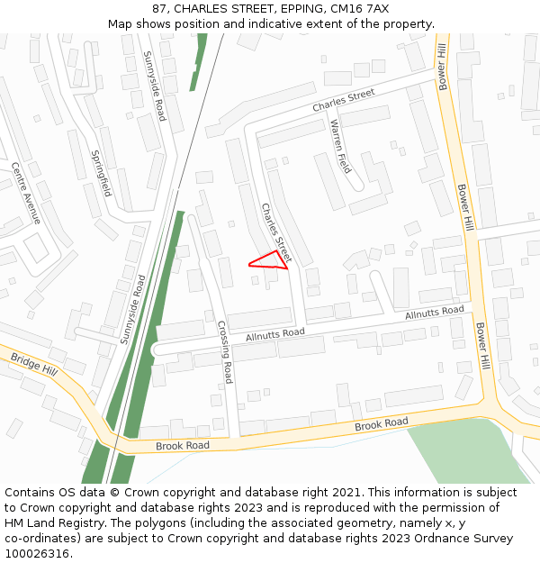 87, CHARLES STREET, EPPING, CM16 7AX: Location map and indicative extent of plot