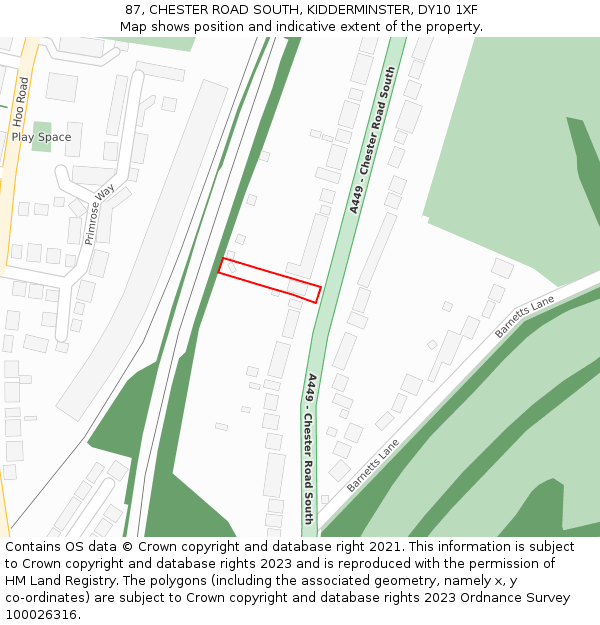 87, CHESTER ROAD SOUTH, KIDDERMINSTER, DY10 1XF: Location map and indicative extent of plot