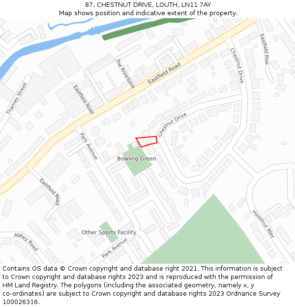 87, CHESTNUT DRIVE, LOUTH, LN11 7AY: Location map and indicative extent of plot