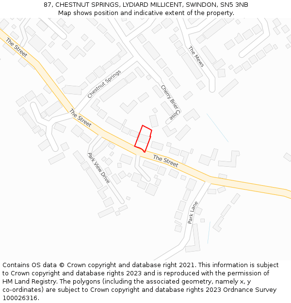 87, CHESTNUT SPRINGS, LYDIARD MILLICENT, SWINDON, SN5 3NB: Location map and indicative extent of plot