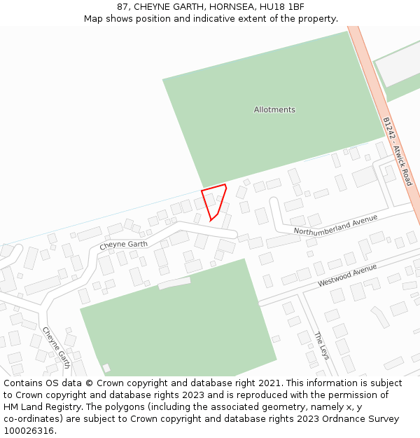 87, CHEYNE GARTH, HORNSEA, HU18 1BF: Location map and indicative extent of plot
