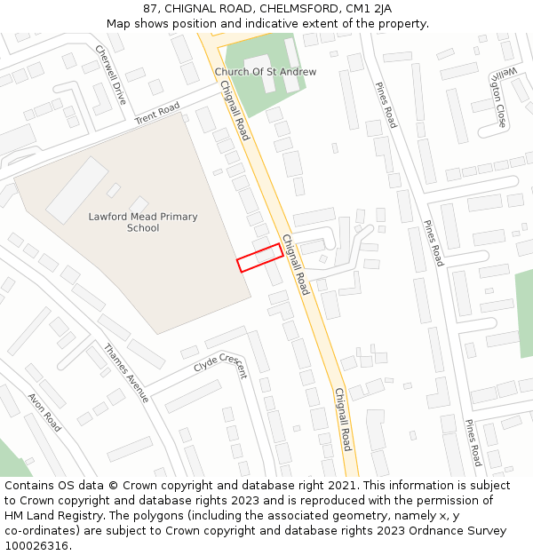 87, CHIGNAL ROAD, CHELMSFORD, CM1 2JA: Location map and indicative extent of plot