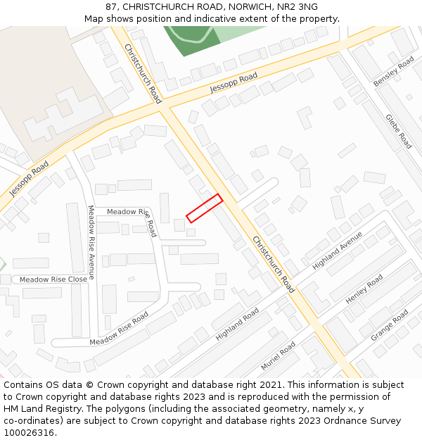 87, CHRISTCHURCH ROAD, NORWICH, NR2 3NG: Location map and indicative extent of plot