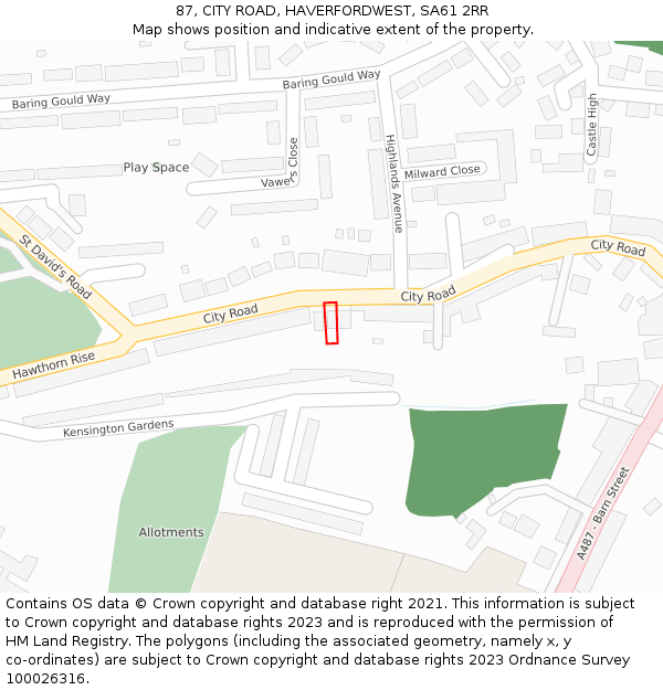 87, CITY ROAD, HAVERFORDWEST, SA61 2RR: Location map and indicative extent of plot