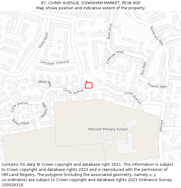 87, CIVRAY AVENUE, DOWNHAM MARKET, PE38 9QP: Location map and indicative extent of plot