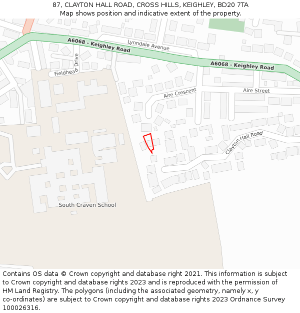 87, CLAYTON HALL ROAD, CROSS HILLS, KEIGHLEY, BD20 7TA: Location map and indicative extent of plot