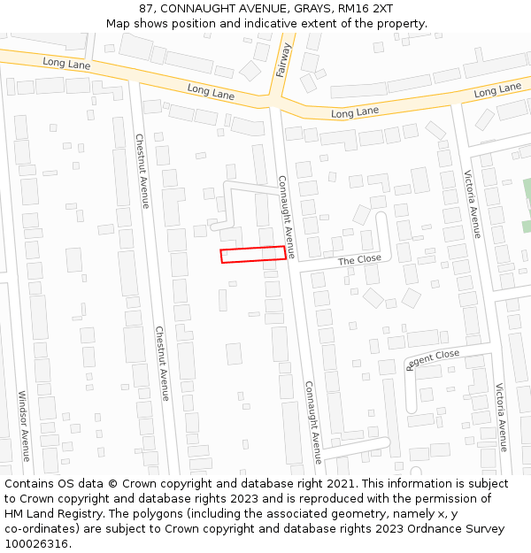 87, CONNAUGHT AVENUE, GRAYS, RM16 2XT: Location map and indicative extent of plot