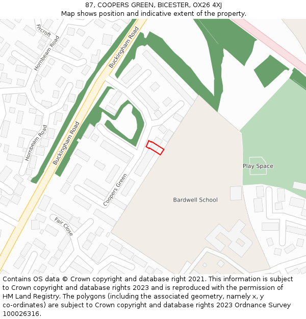 87, COOPERS GREEN, BICESTER, OX26 4XJ: Location map and indicative extent of plot