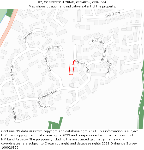 87, COSMESTON DRIVE, PENARTH, CF64 5FA: Location map and indicative extent of plot