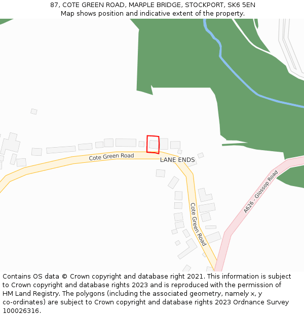 87, COTE GREEN ROAD, MARPLE BRIDGE, STOCKPORT, SK6 5EN: Location map and indicative extent of plot