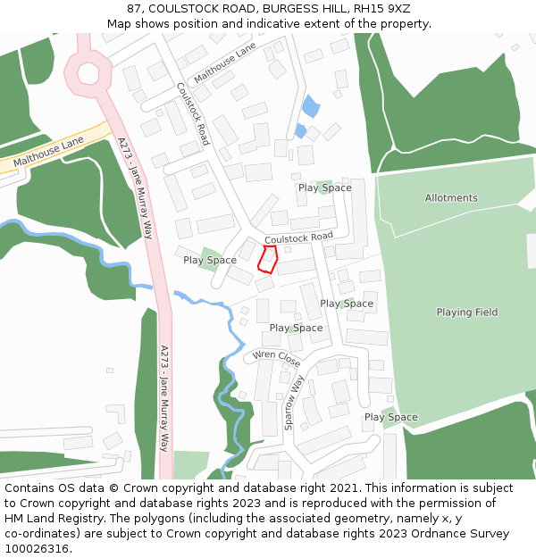 87, COULSTOCK ROAD, BURGESS HILL, RH15 9XZ: Location map and indicative extent of plot