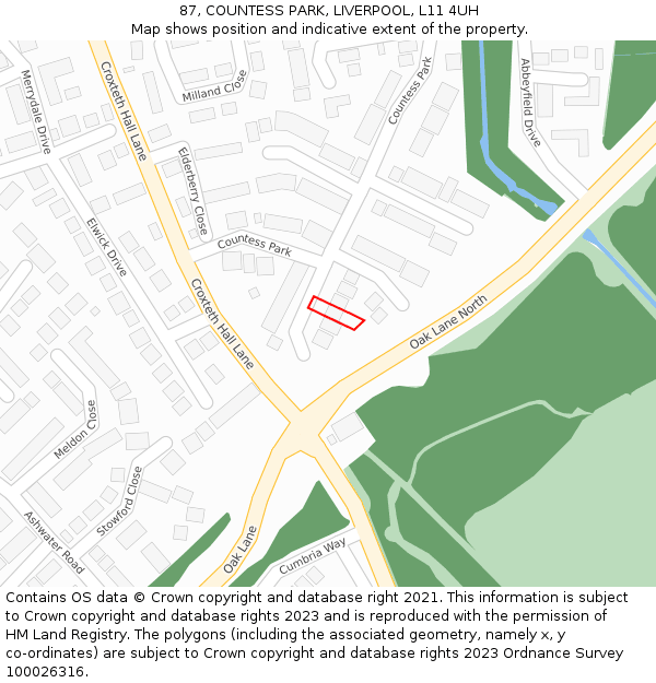 87, COUNTESS PARK, LIVERPOOL, L11 4UH: Location map and indicative extent of plot