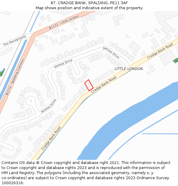 87, CRADGE BANK, SPALDING, PE11 3AF: Location map and indicative extent of plot