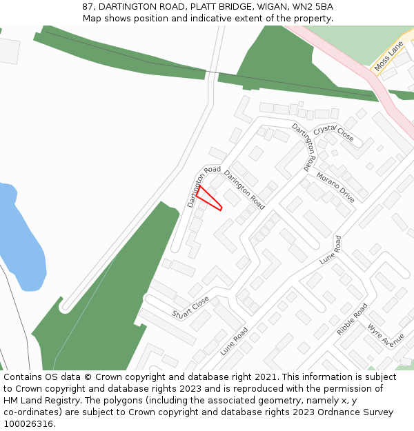 87, DARTINGTON ROAD, PLATT BRIDGE, WIGAN, WN2 5BA: Location map and indicative extent of plot