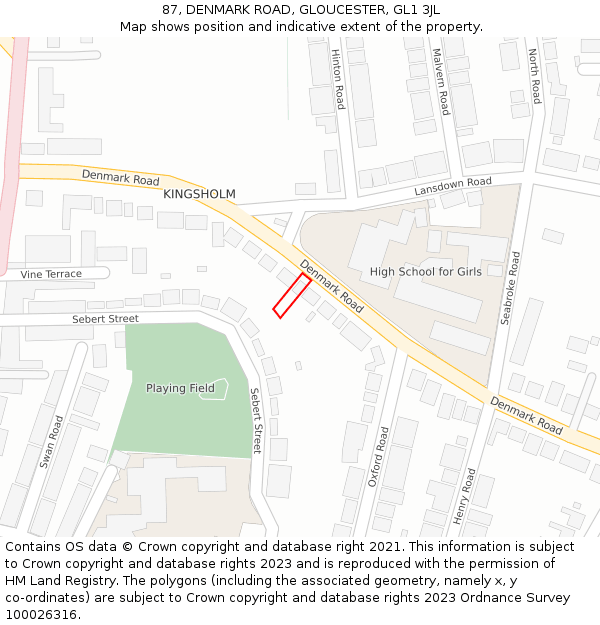 87, DENMARK ROAD, GLOUCESTER, GL1 3JL: Location map and indicative extent of plot