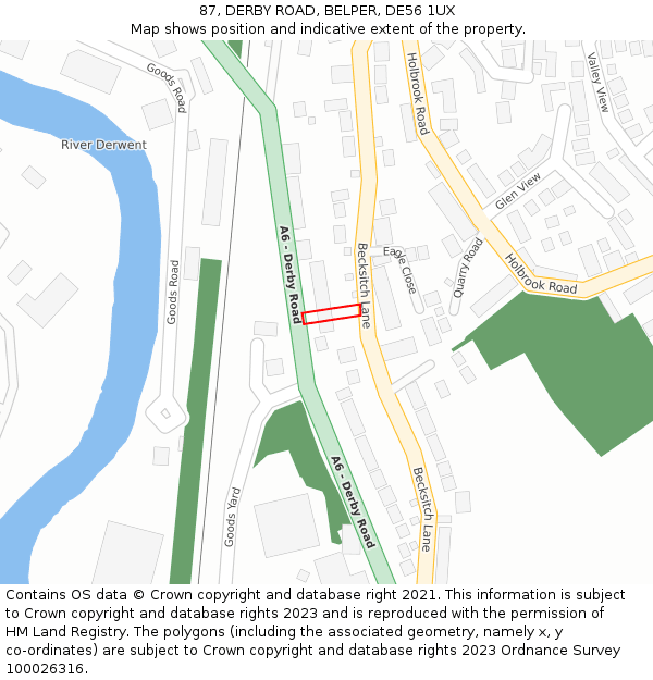 87, DERBY ROAD, BELPER, DE56 1UX: Location map and indicative extent of plot