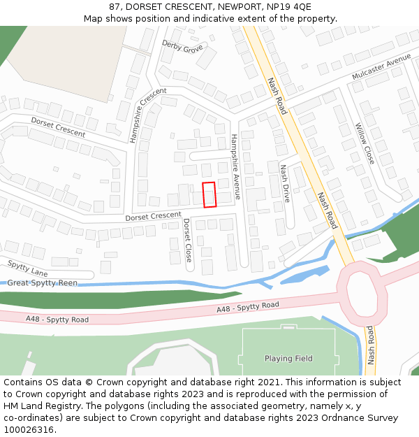 87, DORSET CRESCENT, NEWPORT, NP19 4QE: Location map and indicative extent of plot