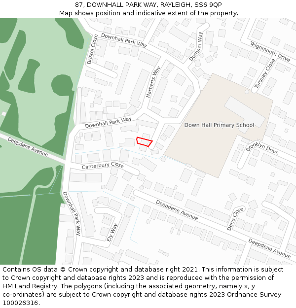 87, DOWNHALL PARK WAY, RAYLEIGH, SS6 9QP: Location map and indicative extent of plot