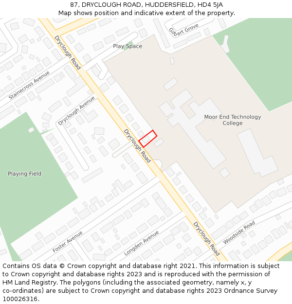 87, DRYCLOUGH ROAD, HUDDERSFIELD, HD4 5JA: Location map and indicative extent of plot