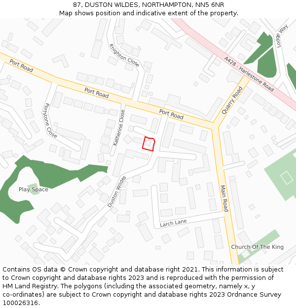 87, DUSTON WILDES, NORTHAMPTON, NN5 6NR: Location map and indicative extent of plot