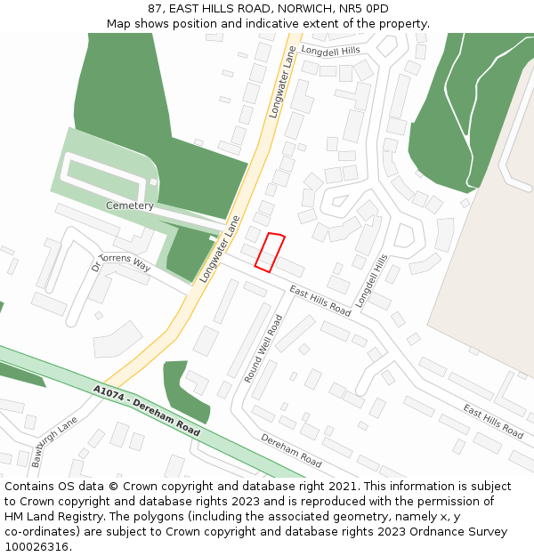 87, EAST HILLS ROAD, NORWICH, NR5 0PD: Location map and indicative extent of plot