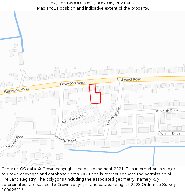 87, EASTWOOD ROAD, BOSTON, PE21 0PN: Location map and indicative extent of plot