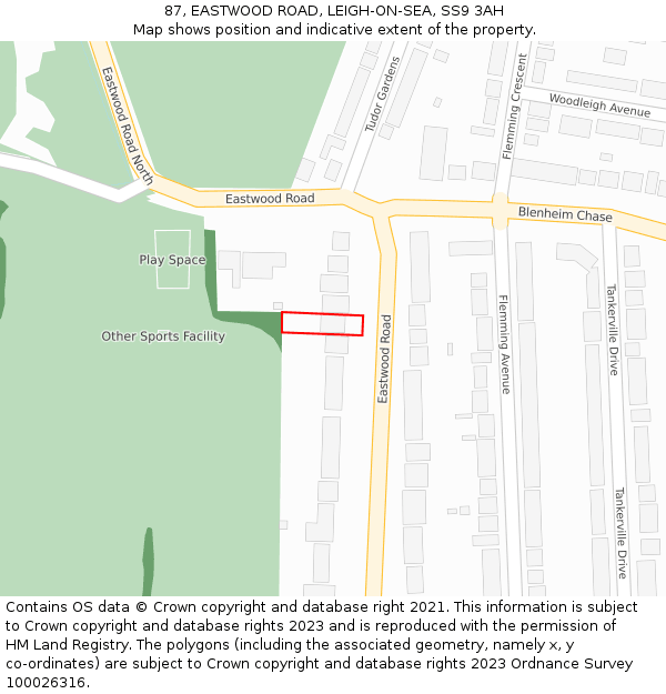 87, EASTWOOD ROAD, LEIGH-ON-SEA, SS9 3AH: Location map and indicative extent of plot