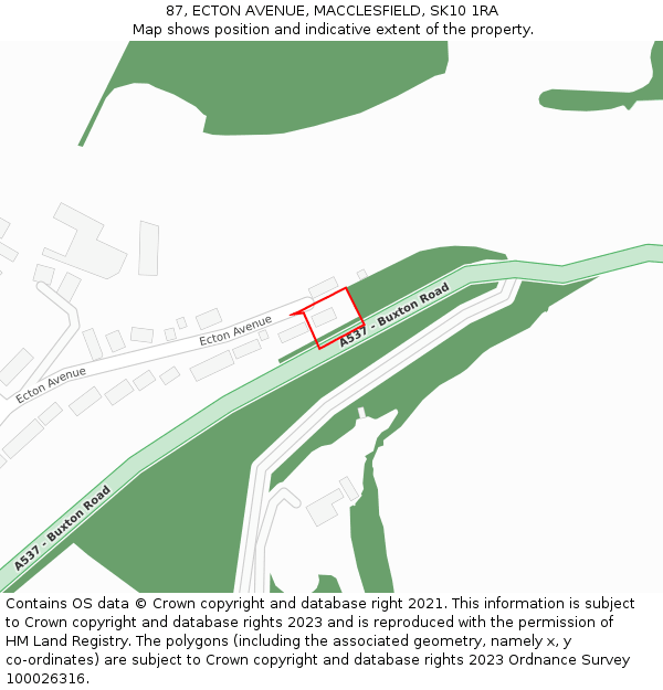 87, ECTON AVENUE, MACCLESFIELD, SK10 1RA: Location map and indicative extent of plot