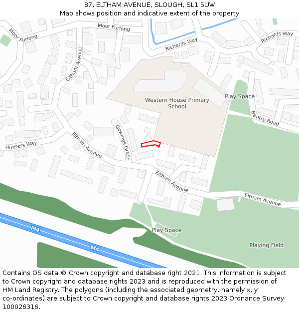 87, ELTHAM AVENUE, SLOUGH, SL1 5UW: Location map and indicative extent of plot