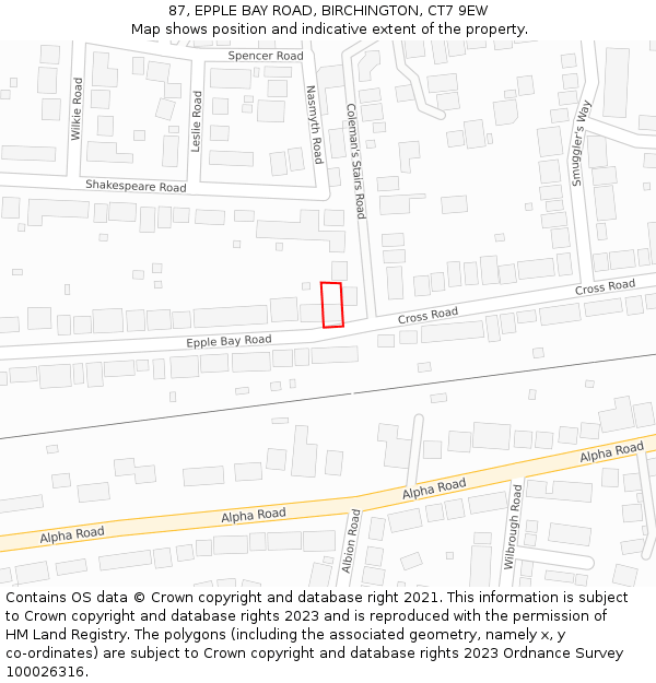 87, EPPLE BAY ROAD, BIRCHINGTON, CT7 9EW: Location map and indicative extent of plot