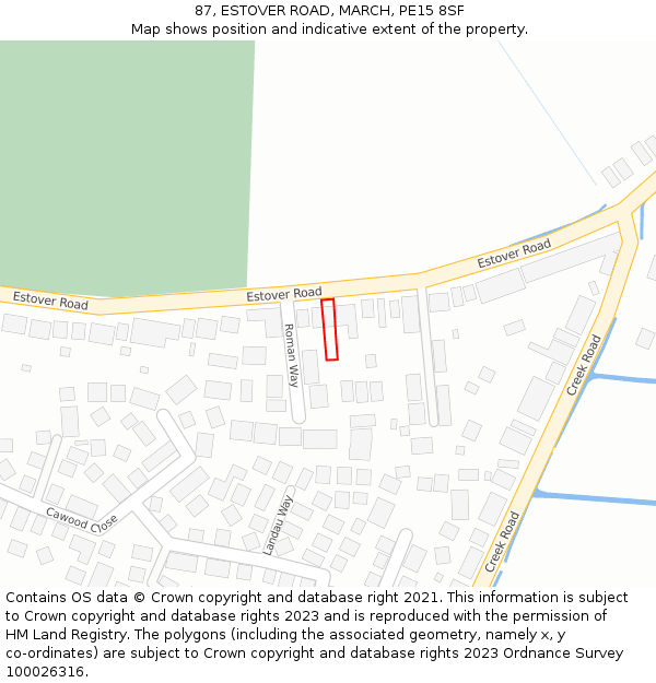 87, ESTOVER ROAD, MARCH, PE15 8SF: Location map and indicative extent of plot