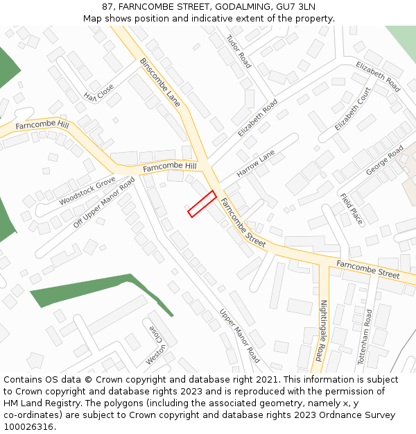 87, FARNCOMBE STREET, GODALMING, GU7 3LN: Location map and indicative extent of plot